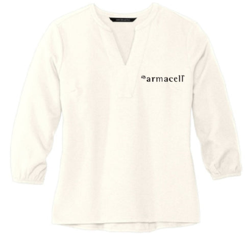 Mercer+Mettle™ Women's Stretch Crepe 3/4-Sleeve Blouse w/ Embroidered Armacell Logo